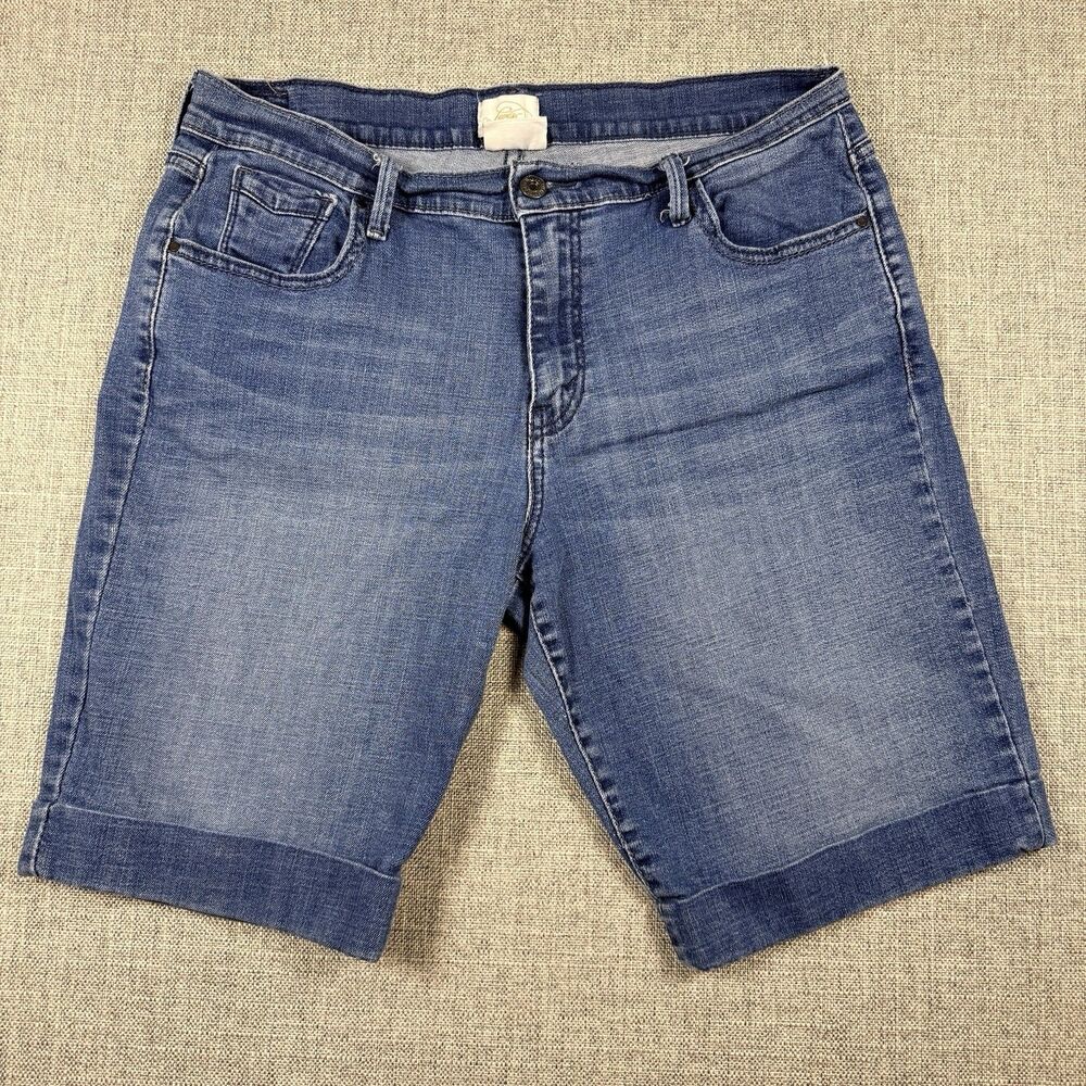 Levi’s 515 Bermuda Shorts Women’s 14 Blue Denim Cuffed Stretch Pockets Mid Size